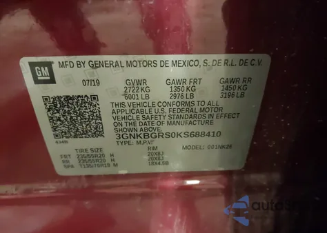 2019 Chevrolet Blazer from USA, damaged, VIN 3GNKBGRS0KS688410